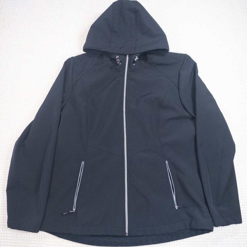 ZeroXposur Womens Softshell Jacket Black Hooded Faux Fur Lined Full Zip XL